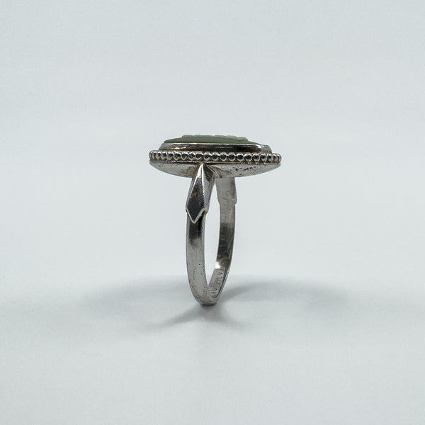 Vintage Sterling Silver Wedgewood Green Jasper Ware Cameo Ring 925 Size N - O