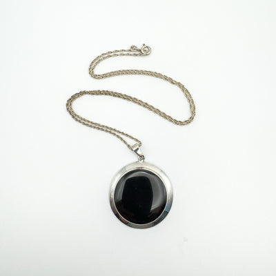 Large Chunky Black Onyx Pendant & 18” Chain in Sterling Silver 925