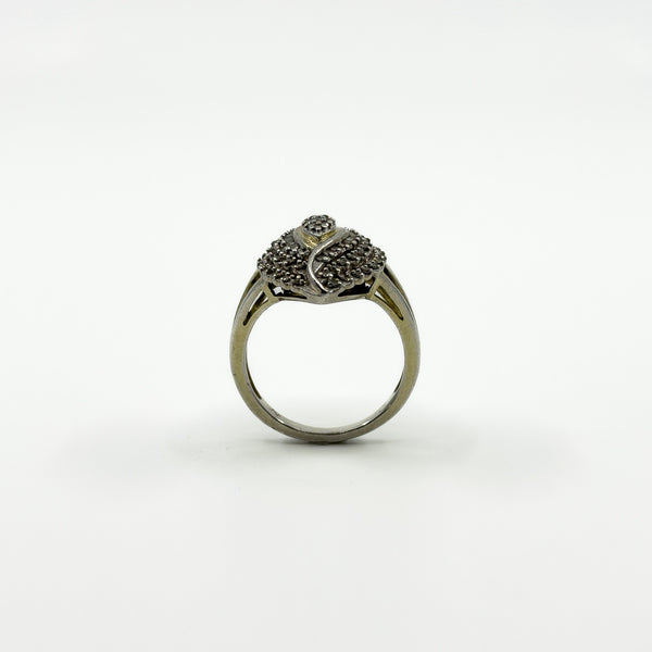 Sterling Silver Natural Diamond Navette Cocktail Ring 925 Size N - O