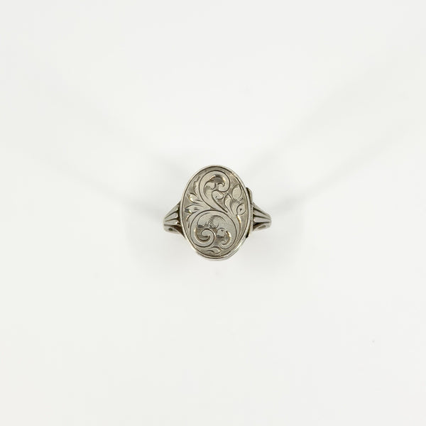 Vintage Sterling Silver Engraved Secret Locket Ring 925 Size P