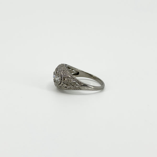Art Deco Platinum 1ct Diamond Trilogy Ring 950 Size M - N