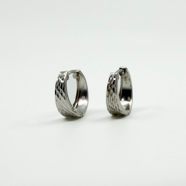 9ct White Gold Small Diamond Cut Huggie Hoop Earrings 375