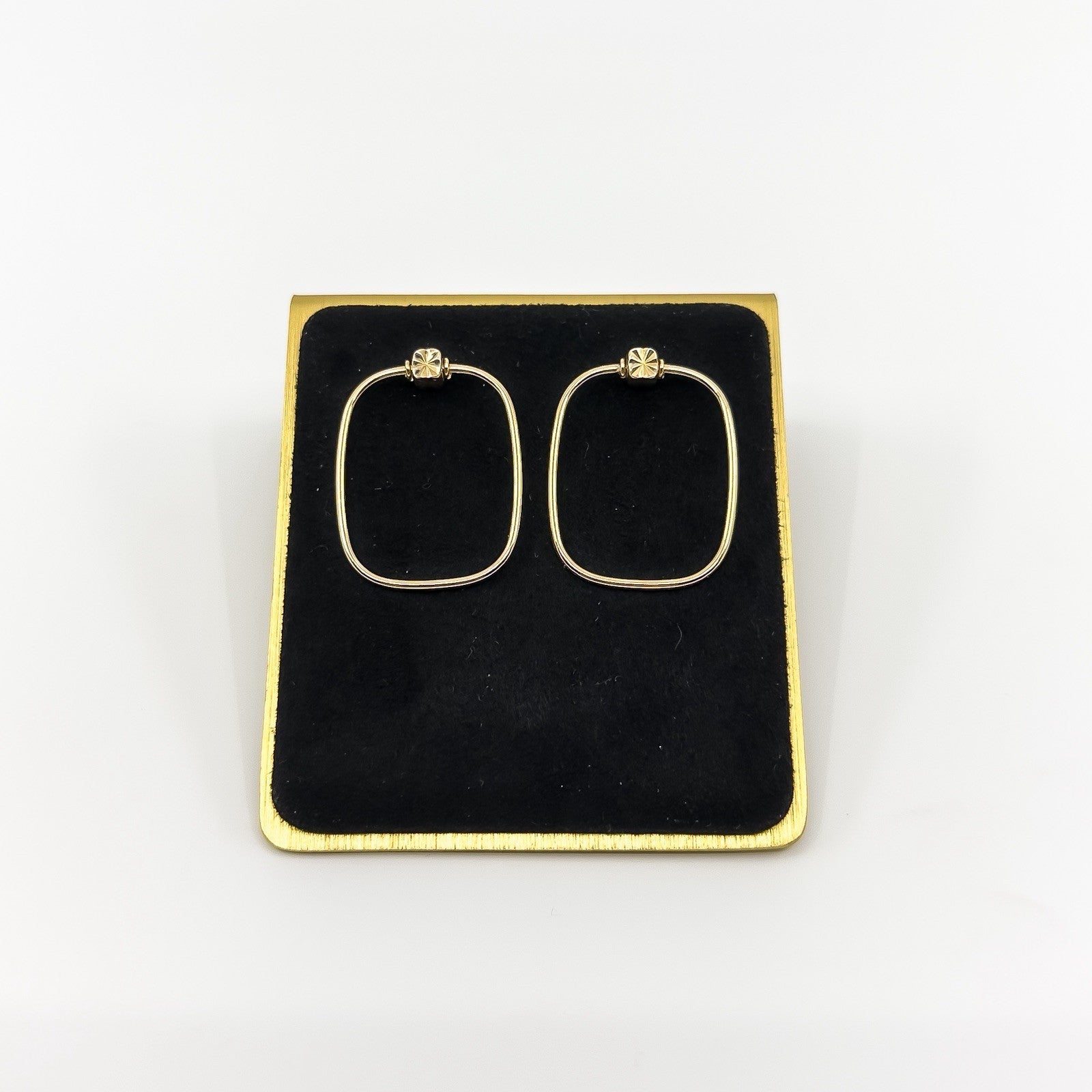 Unusual Large Rectangular 9ct Gold Hoop Earrings 375