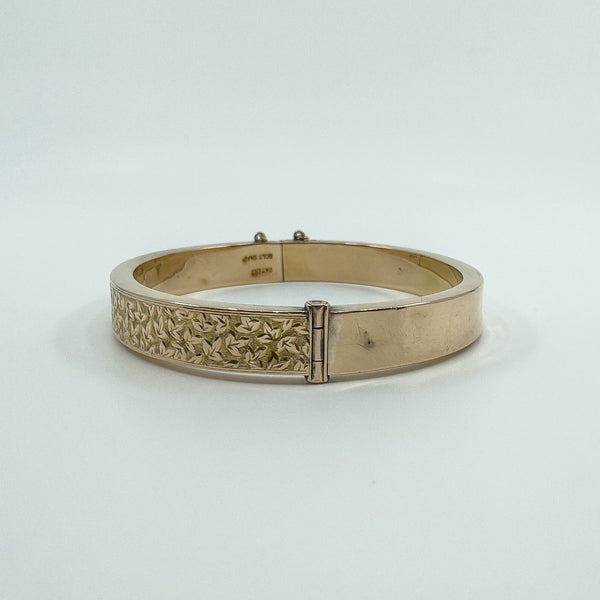 Antique 9ct Rose Gold Oval Ivy Engraved Hinged Bangle Bracelet 375 Chester 1898