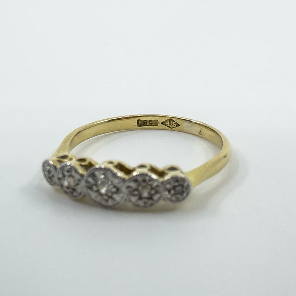 Vintage 18ct Gold Diamond 5x Stone Engagement Ring 750 Size K