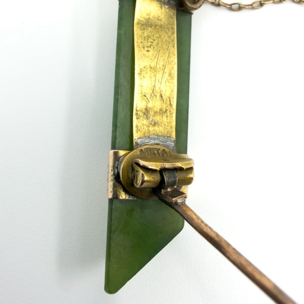 Large Antique Victorian 9ct Gold Jade Bar Brooch 375