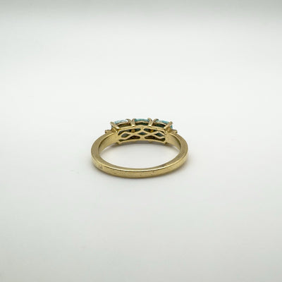 Unusual Diamond & Blue Stone Trilogy Ring in Sterling Silver 925 Size L - M