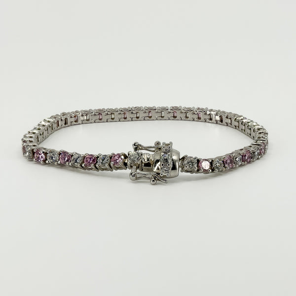 Sterling Silver 12ct Pink & White CZ Tennis 8 "Bracelet 925