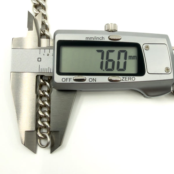 Chunky Sterling Silver Vintage Curb Links Bracelet Dog Clip & T-Bar Charm 925