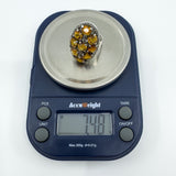 Huge Chunky Sterling Silver 4.50ct Citrine & Marcasite Cocktail Ring Size O - P