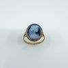 Vintage 9ct Gold Blue Agate Carved Cameo Ring Size Q 1/2