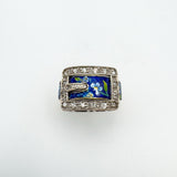 Unusual Vintage 18ct Gold Diamond & Floral Enamelled Buckle Ring Size M Heavy 6g