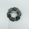Large Vintage Sterling Silver Floral Green Chalcedony Brooch 925 Bernard Instone