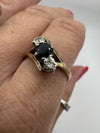 Vintage 9ct Gold 0.60ct Diamond & Sapphire Trilogy Ring Size N (London 1979) 