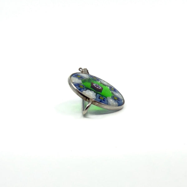 Vintage Sterling Silver Floral Murano Glass Millefiori Brooch / Stick Pin 925