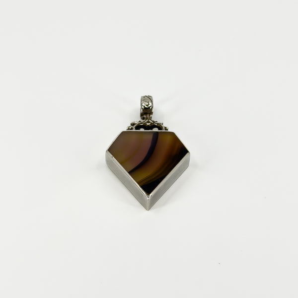 Large Chunky Vintage Brown Banded Agate Fob Pendant 925 by David Scott Walker