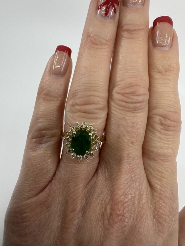 14ct Gold 1.77ct Emerald & Diamond Cluster Ring 585 Size N Engagement Stacking
