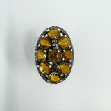 Huge Chunky Sterling Silver 4.50ct Citrine & Marcasite Cocktail Ring Size O - P