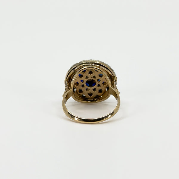 Antique Edwardian 14ct Gold Rose Cut Diamond & Sapphire Bombe Ring 585 Size O P