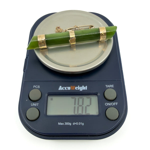 Large Antique Victorian 9ct Gold Jade Bar Brooch 375