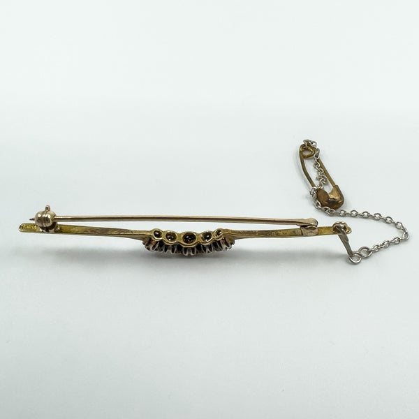 Vintage 18ct & 14ct Gold Diamond & Garnet Bar Brooch 750