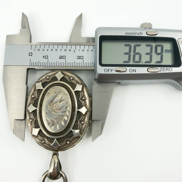 Large Antique Victorian Sterling Silver Reversible Locket & 18.5" Book Chain 925