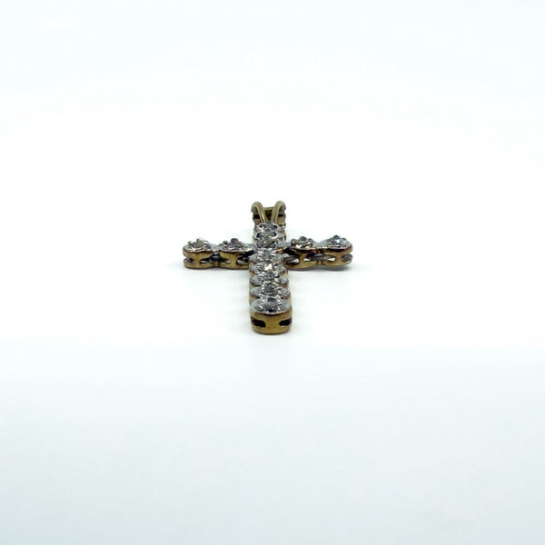 9ct White & Yellow Gold Diamond Christian Cross Pendant 375