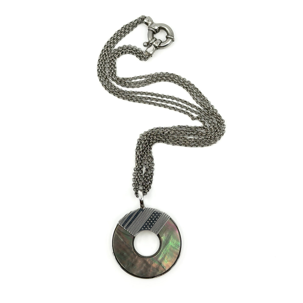Large Sterling Silver Mother of Pearl Pendant & 16" Chain 925 by KENZO