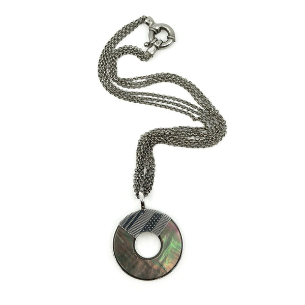Large Sterling Silver Mother of Pearl Pendant & 16" Chain 925 by KENZO