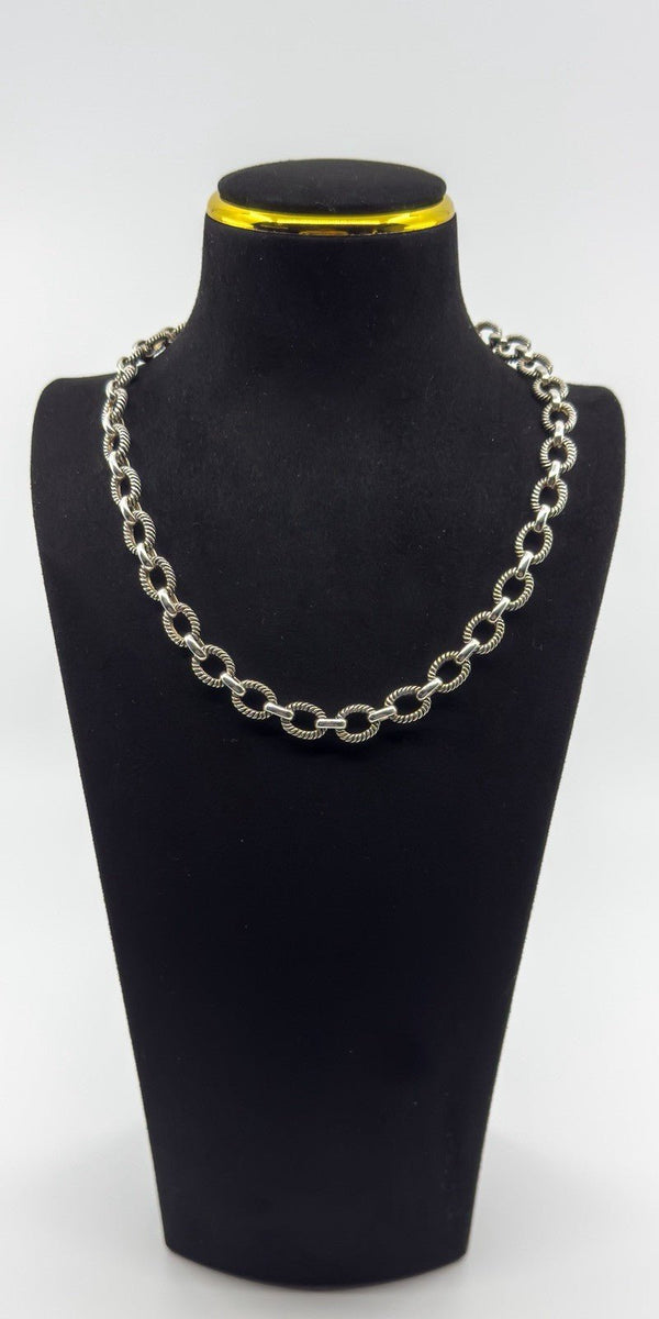 Vintage Sterling Silver Chunky 18.5” Fancy Link Chain & T-Bar Toggle 925 50g