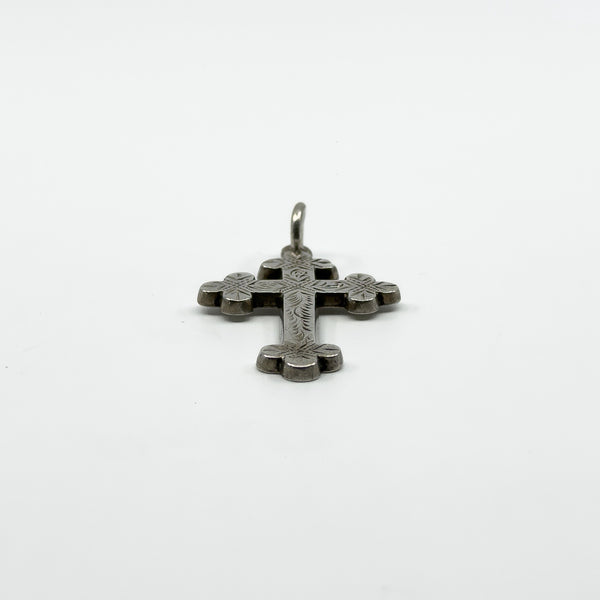 Antique Victorian Sterling Silver Engraved Christian Cross Pendant 925 (1900)