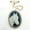 Vintage 9ct Gold Blue Agate Cameo Equestrian Horse Brooch / Pendant 375