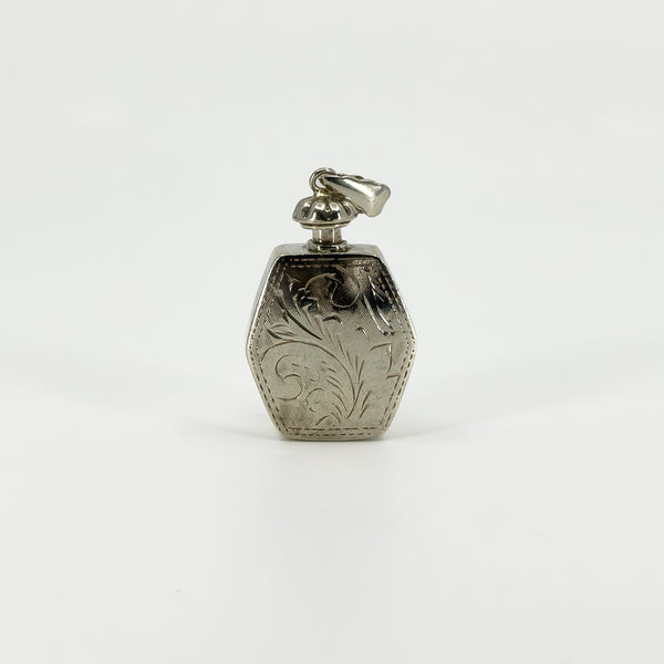 Chunky Sterling Silver Vintage Engraved Perfume / Poison Bottle Pendant 925