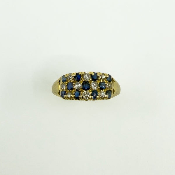 Antique Art Deco 18ct Gold Sapphire & Old Cut Diamond Half Hoop Ring 750 Size P
