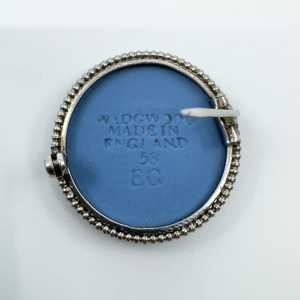 Vintage Sterling Silver Wedgewood Cupid Cherub Blue Jasper Ware Cameo Brooch 925