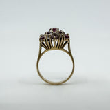 Vintage 9ct Gold 0.81ct Ruby & Diamond Cluster Cocktail Ring 375 Size K