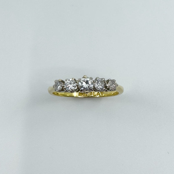 Antique 18ct Gold 0.50ct Diamond 5x Stone Ring 750 Size K