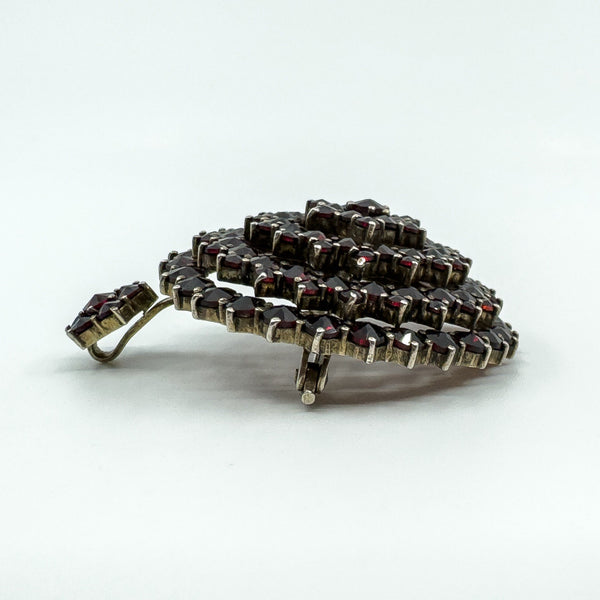 Large Antique Silver Gilt Bohemian Rose Cut Garnet Tiered Brooch / Pendant