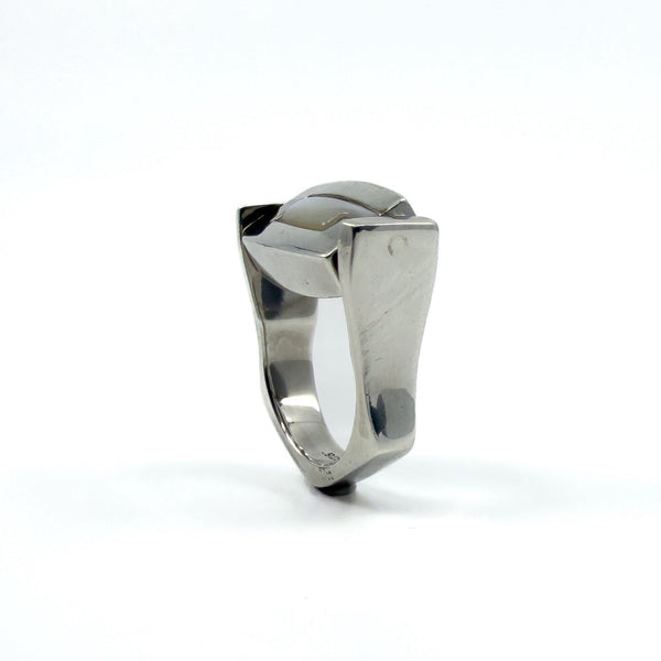 Chunky Sterling Silver Reversible Black Onyx & MOP Guess Ring Size L - M 925