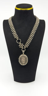 Large Antique Victorian Sterling Silver Reversible Locket & 18.5" Book Chain 925