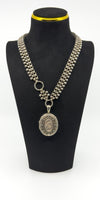 Large Antique Victorian Sterling Silver Reversible Locket & 18.5" Book Chain 925