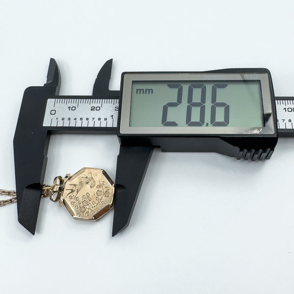 Vintage 9ct Rose Gold Swallow Engraved Photo Locket & 19" Chain / Necklace 375