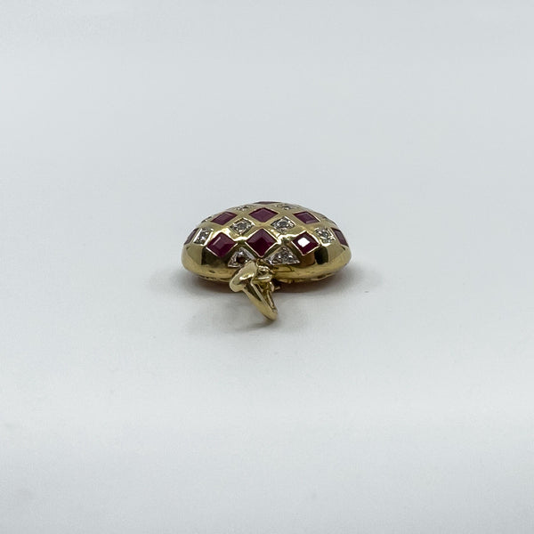 Vintage 9ct Gold Puffy Ruby & Diamond Heart Pendant 375