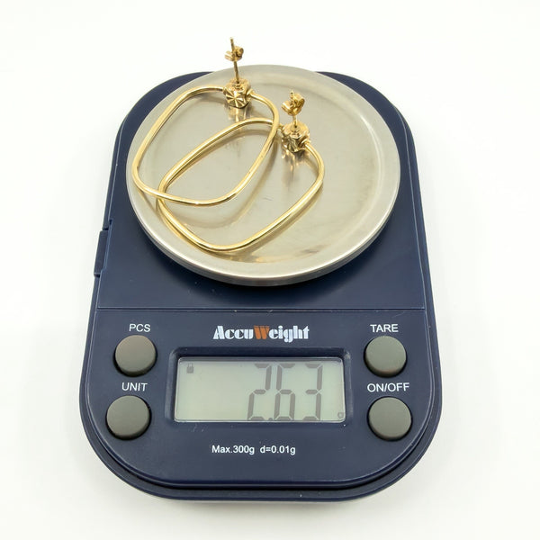 Unusual Large Rectangular 9ct Gold Hoop Earrings 375