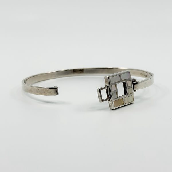 Vintage Sterling Silver Mother of Pearl Bangle / Bracelet 925 by Kit Heath