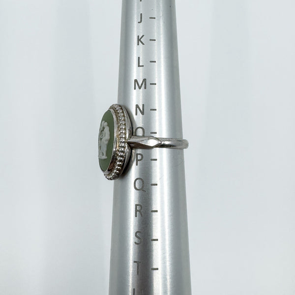 Vintage Sterling Silver Wedgewood Green Jasper Ware Cameo Ring 925 Size N - O