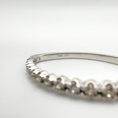 10ct White Gold Large Diamond Hoop Earrings