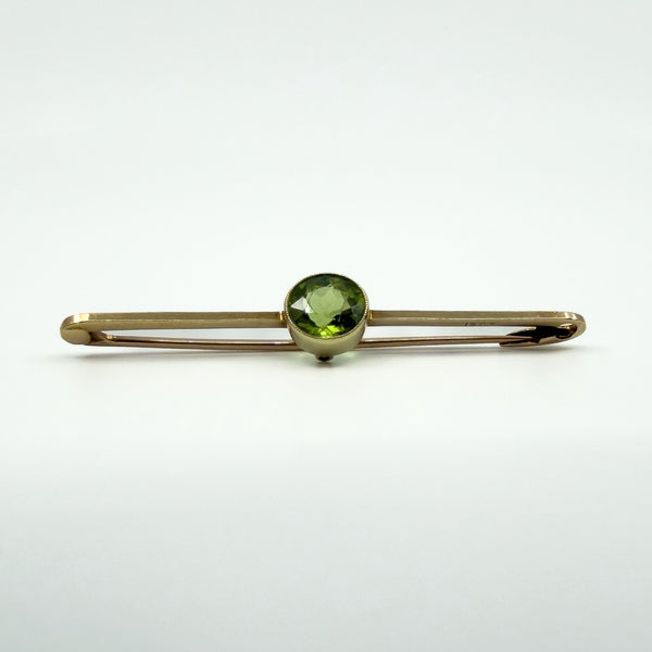 Antique / Art Deco 15ct Gold 1.50ct Peridot Bar Brooch / Pendant 585