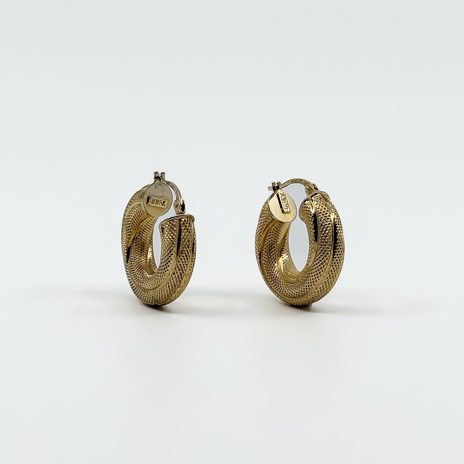 Vintage Chunky Twisted 9ct Gold Mesh Hoop Earrings 375