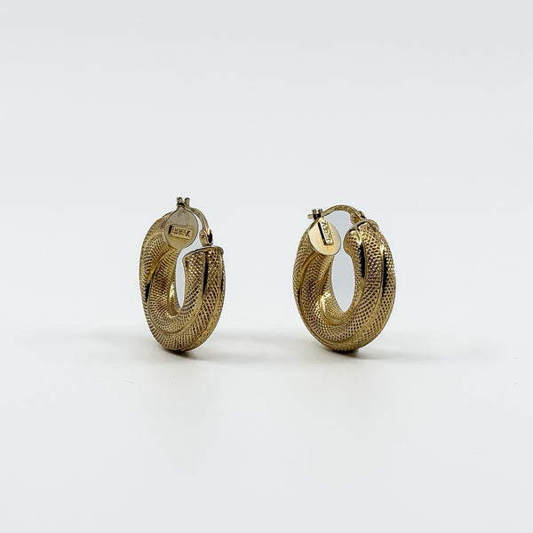 Vintage Chunky Twisted 9ct Gold Mesh Hoop Earrings 375